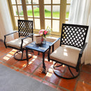 3-Piece Patio Bistro Set, Square Metal Side Table and Swivel Dining Chairs