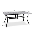 Patio Dining Table for 6, Rectangle Metal Table Top Outdoor Table with Umbrella Hole, Black