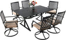 7 Pcs Patio Dining Set, Outdoor Swivel Chairs with Cushions and Armrests, 63" Rectangle Dining Table with 1.6"-2" Umbrella Hole, Bistro Garden Dining Set for 6 Persons