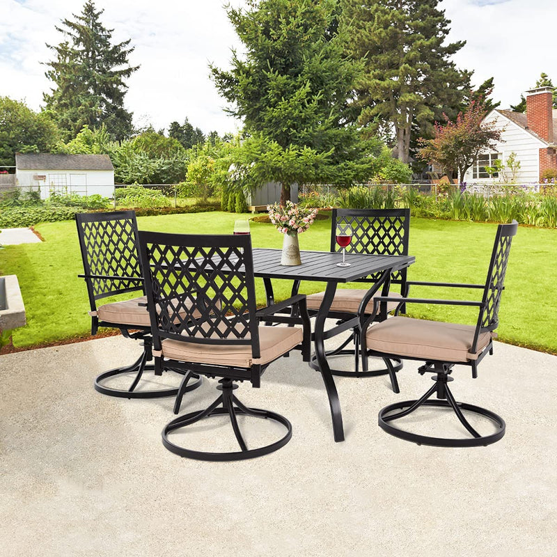 5 pcs Outdoor Metal Dining Set  , 4 Swivel Chairs & 1 Squre Table with Umbrella Hole,Black