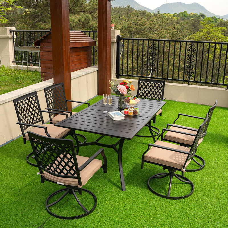 7-Piece Outdoor Dining Sets: Swivel Chairs and A Rectangle Metal Table